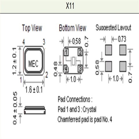 X11-32.000-16-30/30X,瑪居禮晶振,X11,1612mm,32MHZ